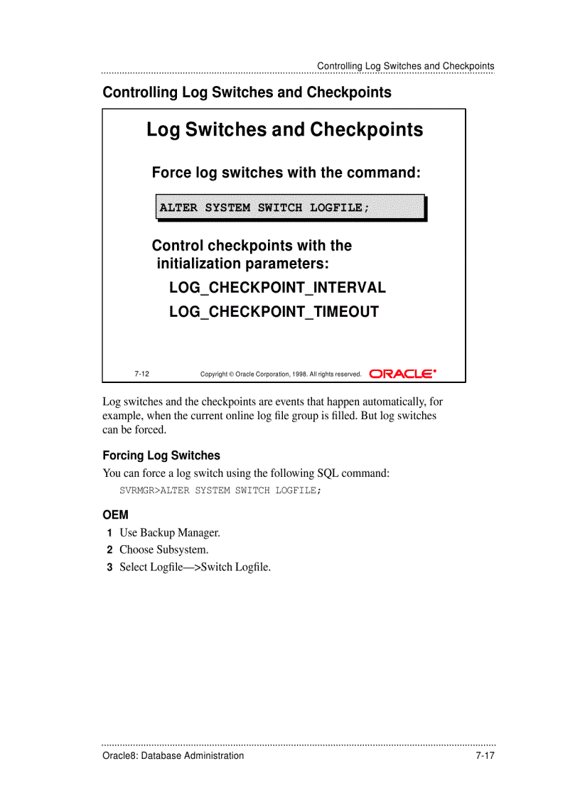 image for page LGWR Log Switches and Checkpoints