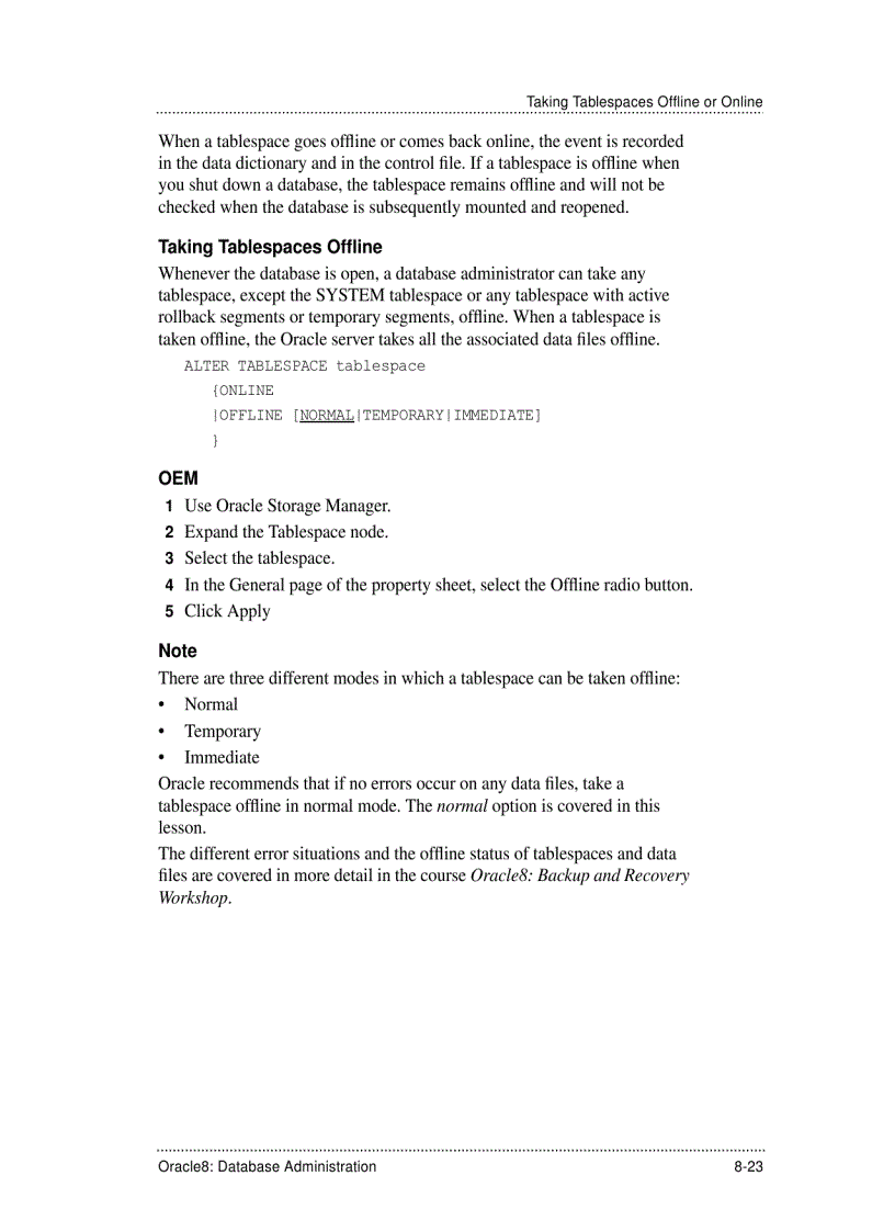 image for page Creating Tablespaces