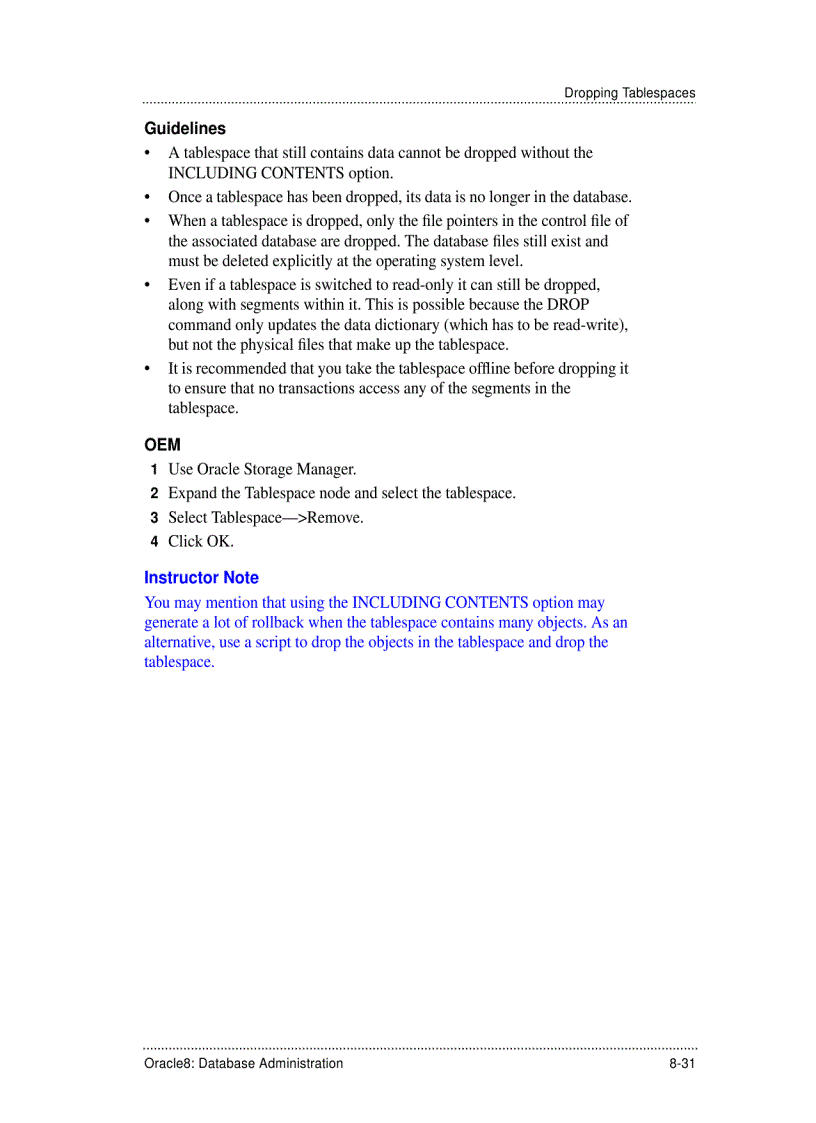 image for page Creating Tablespaces