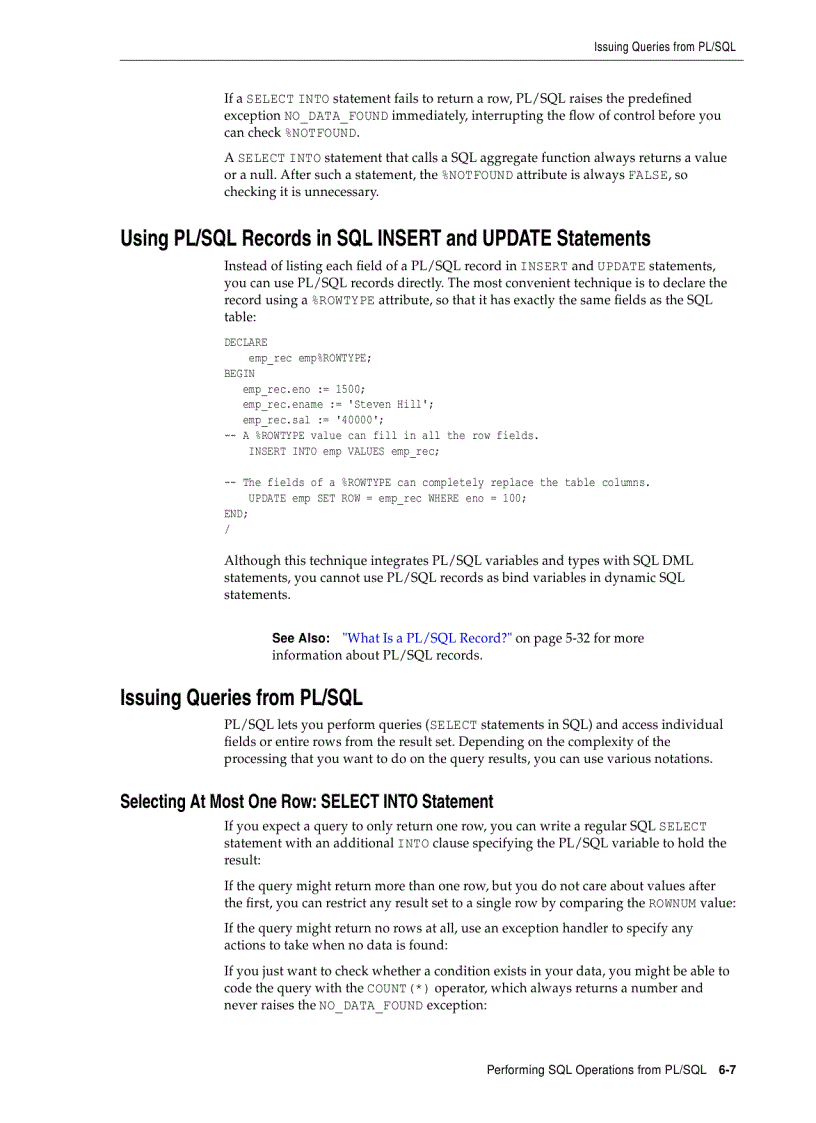 image for page Issuing Queries from PL SQL