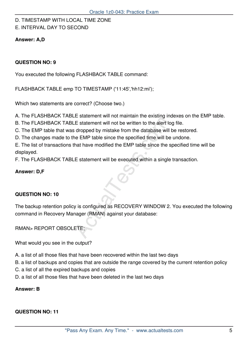 image for page Oracle 1z0 043 Oracle Database 10g Administration