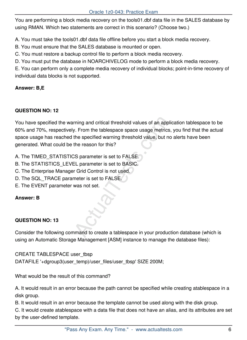image for page Oracle 1z0 043 Oracle Database 10g Administration