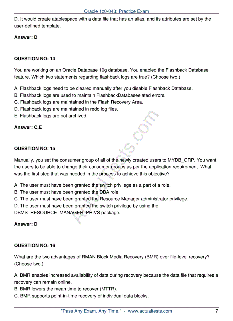 image for page Oracle 1z0 043 Oracle Database 10g Administration