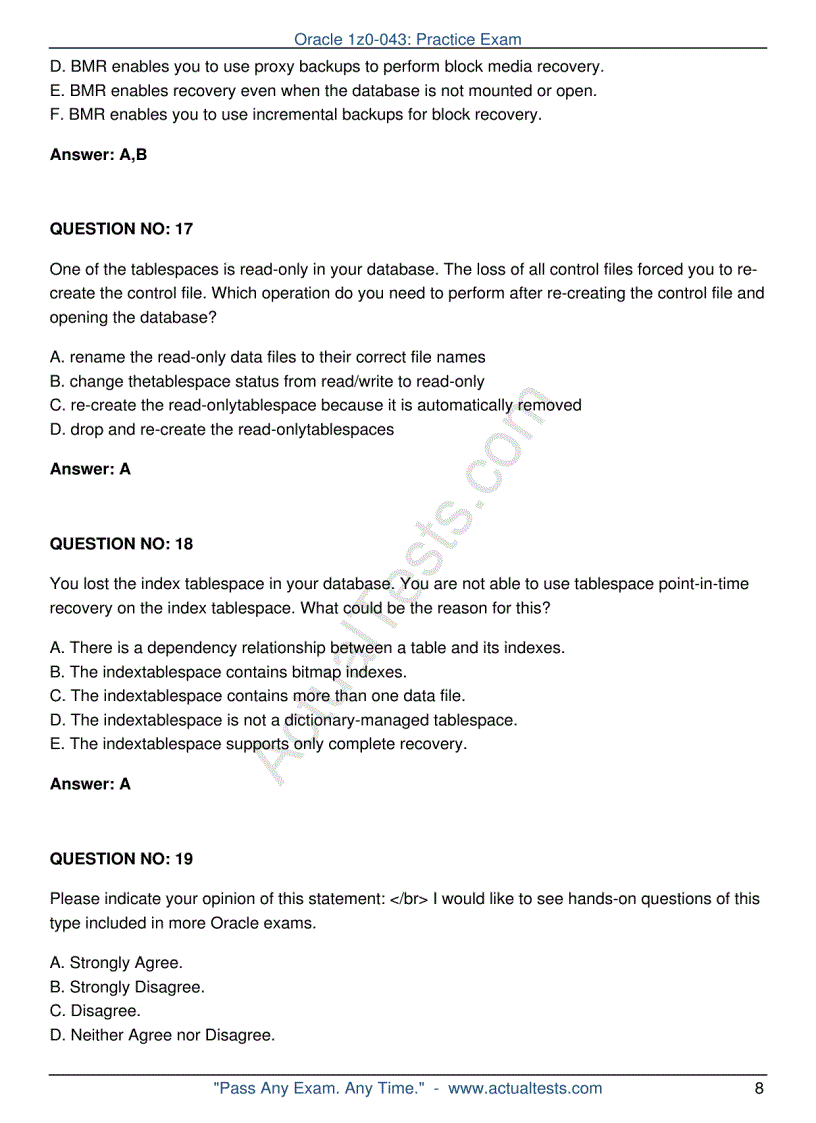 image for page Oracle 1z0 043 Oracle Database 10g Administration