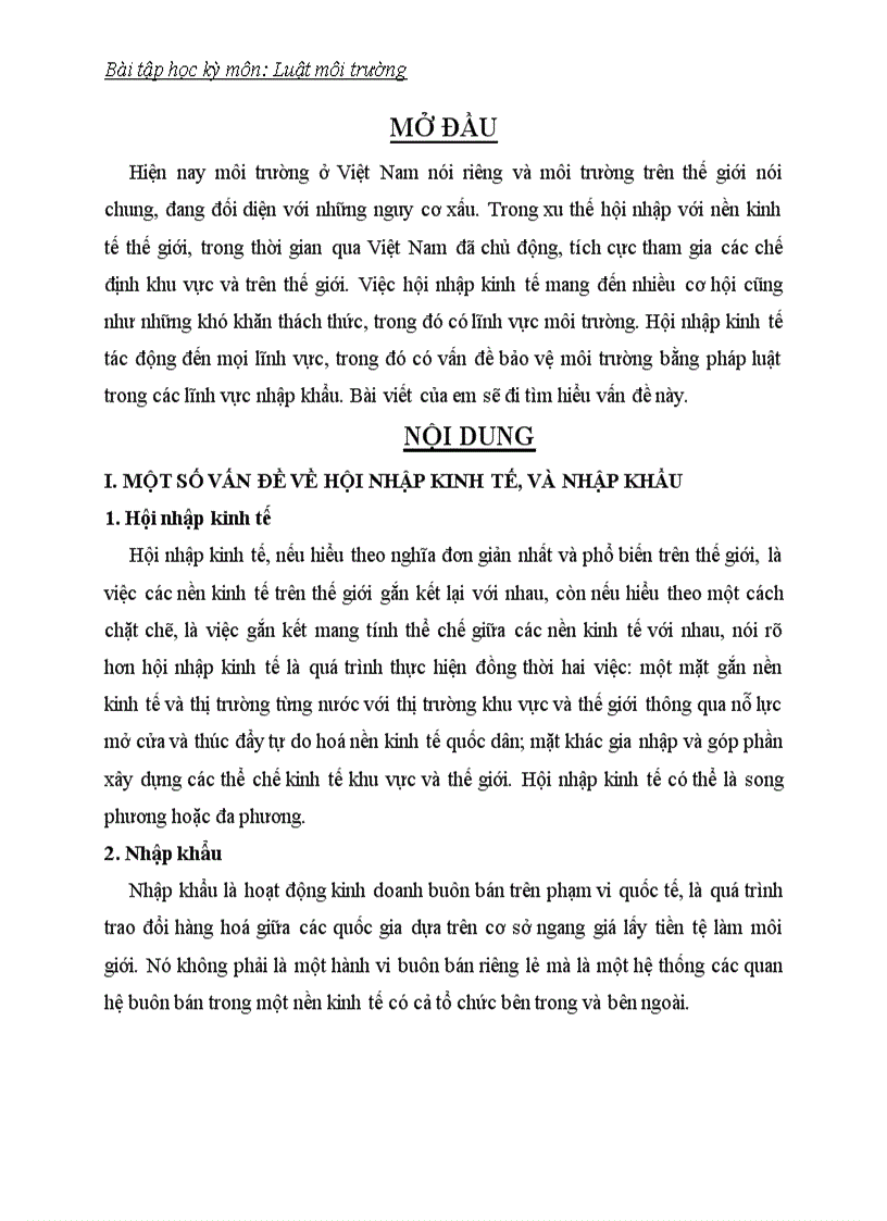 image for page Tác động của hội nhập kinh tế đến bảo vệ môi trường bằng pháp luật trong các lĩnh vực nhập khẩu