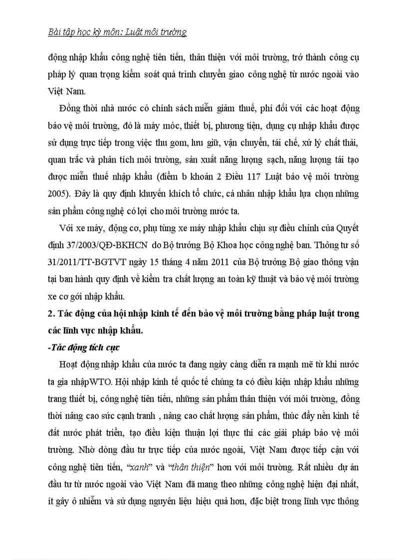 image for page Tác động của hội nhập kinh tế đến bảo vệ môi trường bằng pháp luật trong các lĩnh vực nhập khẩu