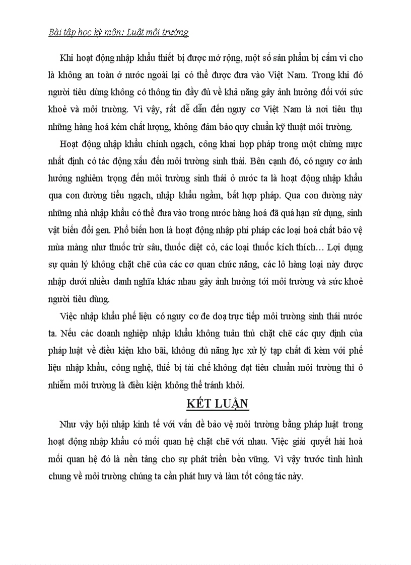 image for page Tác động của hội nhập kinh tế đến bảo vệ môi trường bằng pháp luật trong các lĩnh vực nhập khẩu