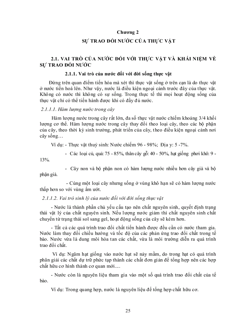 image for page Vai trò của nước đối với thực vật và khái niệm về sự trao đổi nước