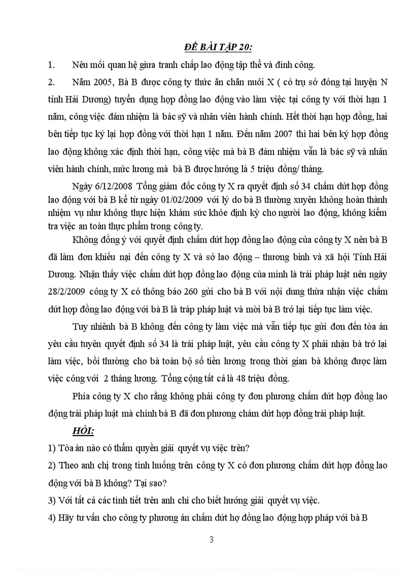 image for page Nêu mối quan hệ giữa tranh chấp lao động tập thể và đình công Tình huống Đề số 20