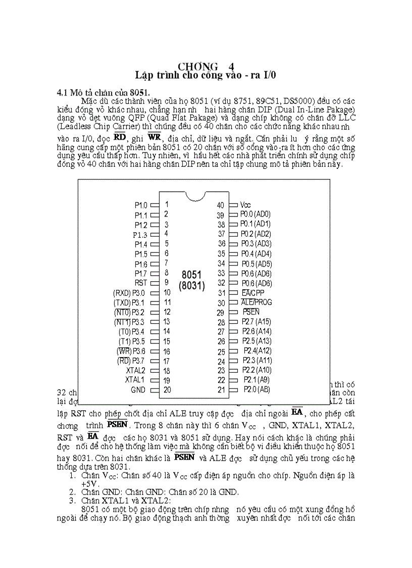 Mô tả chân của 8051