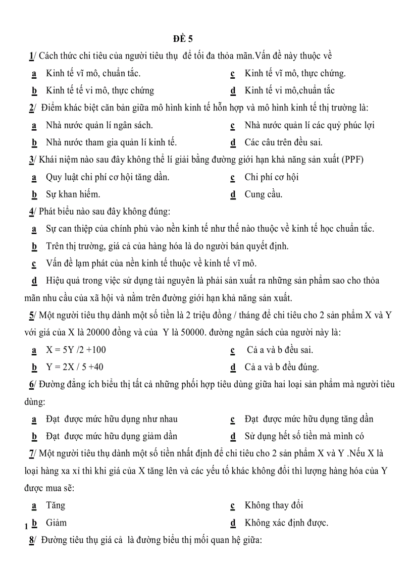 image for page Đề thi trắc nghiệm Kinh Tế Vi Mô có đáp án ĐH Ngoại Thương TP HCM