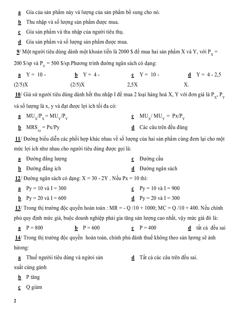 image for page Đề thi trắc nghiệm Kinh Tế Vi Mô có đáp án ĐH Ngoại Thương TP HCM