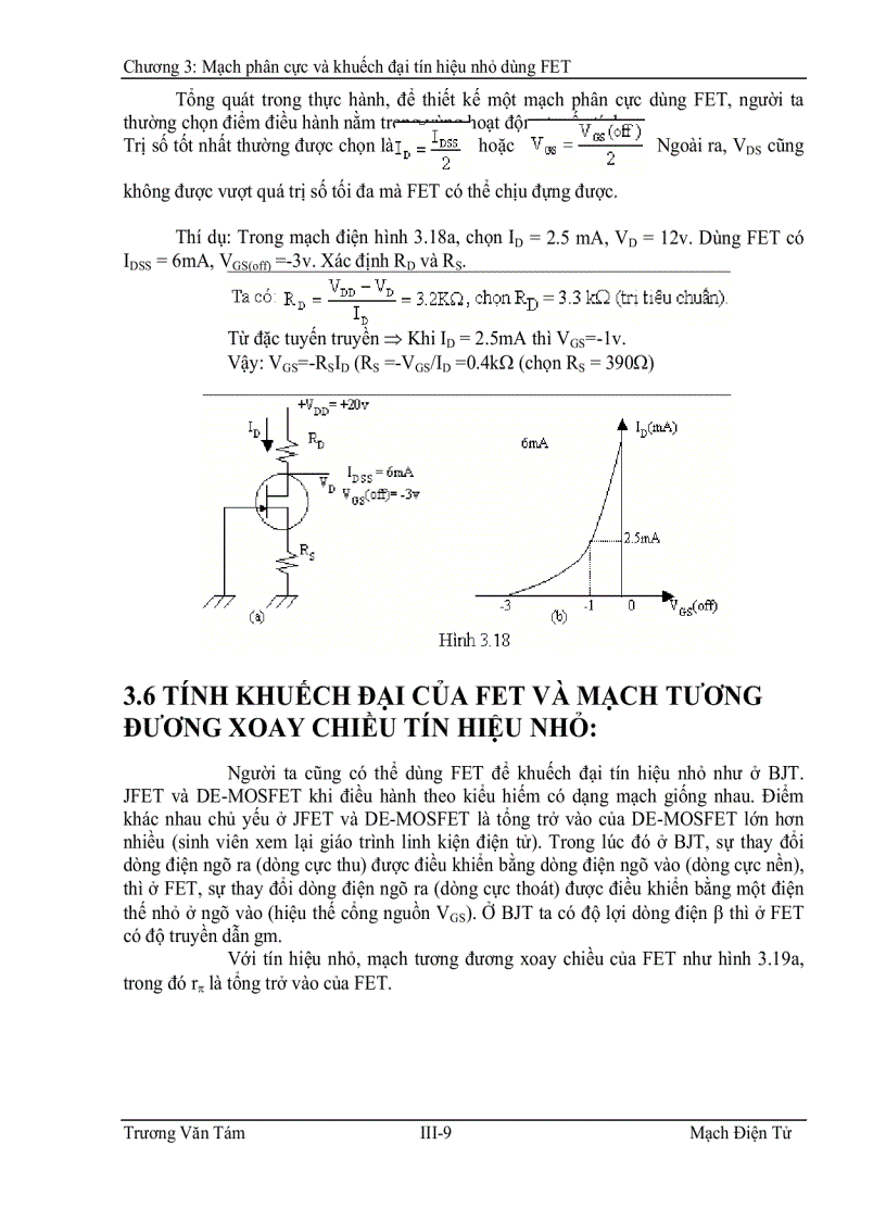 image for page Mạch phân cực và khuếch ðại tín hiệu nhỏ dùng fet
