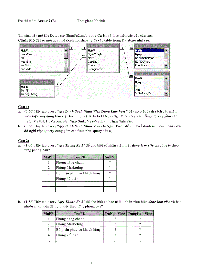 image for page Đề thi môn Access2 A Thời gian 90 phút 04 1