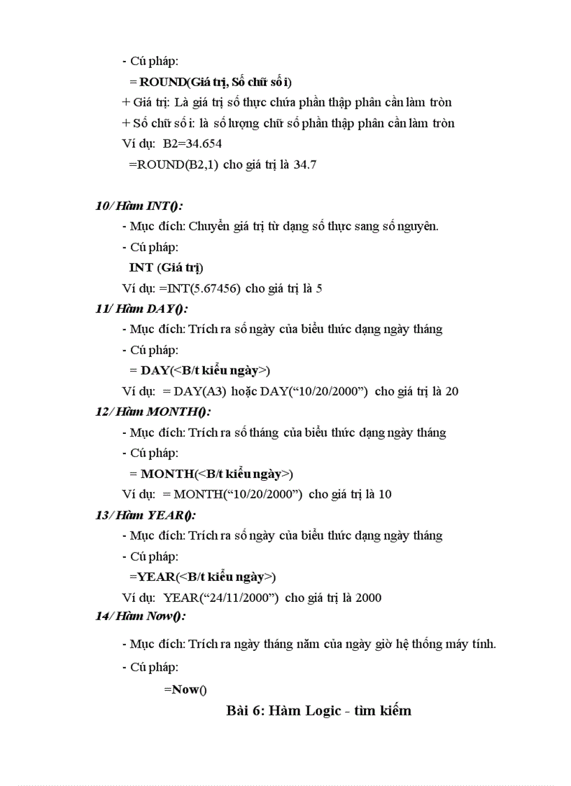 image for page Bài giảng excel