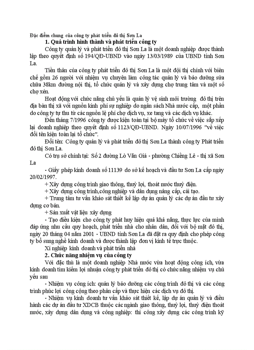 image for page Đặc điểm chung của công ty phát triển đô thị Sơn La