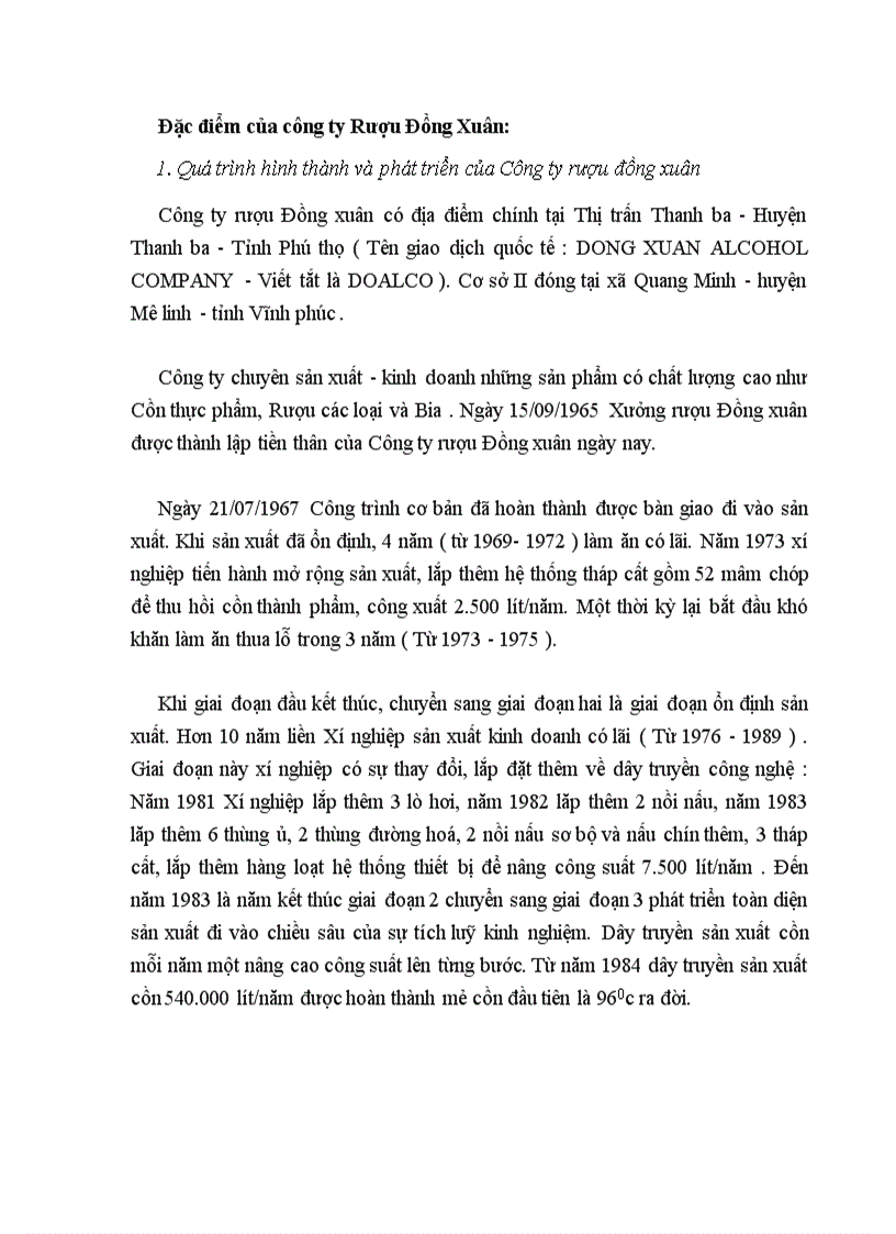 image for page Đặc điểm của công ty Rượu Đồng Xuân