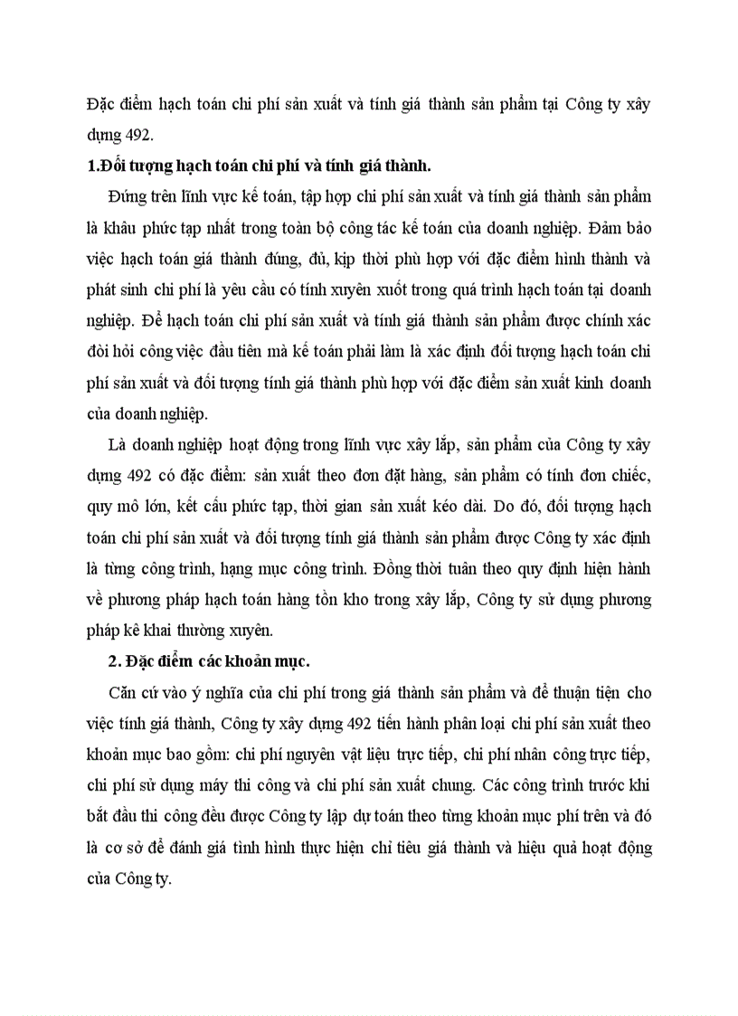 image for page Đặc điểm hạch toán chi phí sản xuất và tính giá thành sản phẩm tại Công ty xây dựng 492