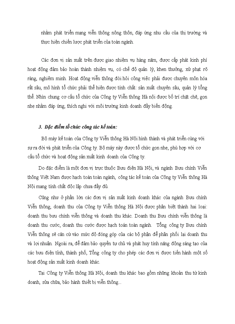 Đặc điểm kinh tế kỹ thuật của Công ty viễn thông Hà nội ảnh hưởng đến công tác kế toán