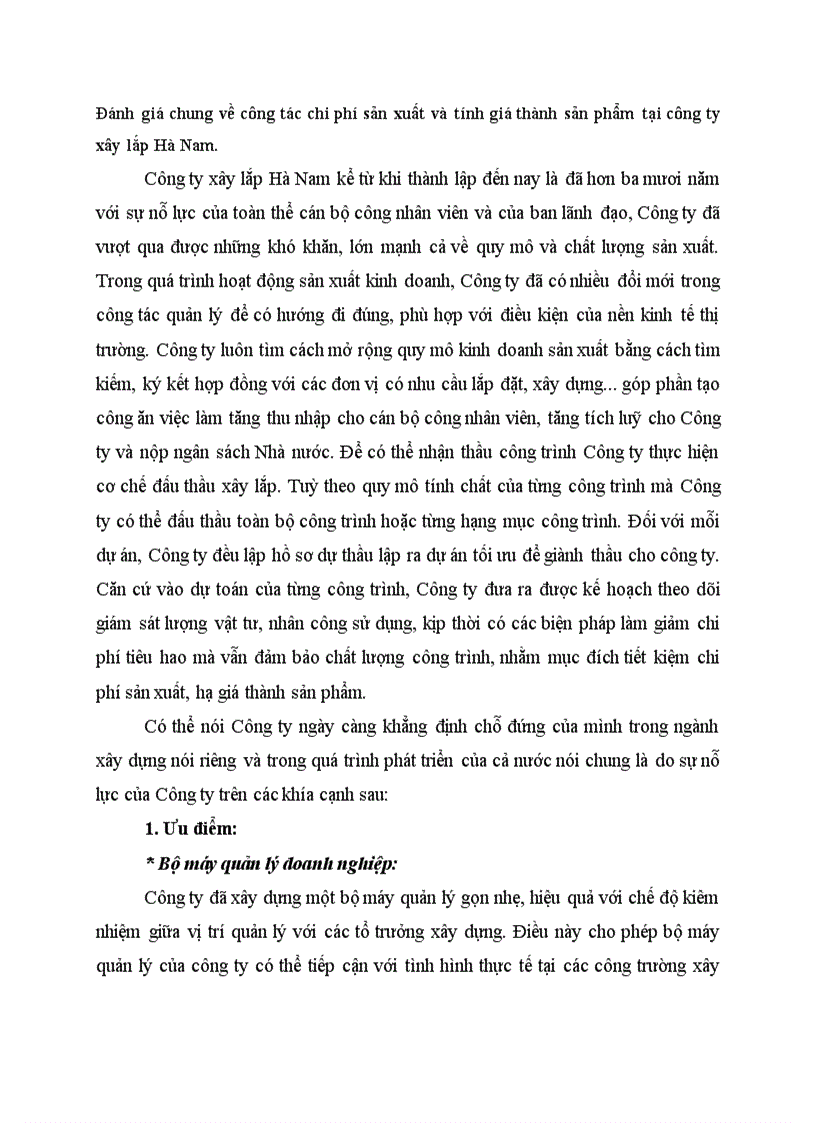 image for page Đánh giá chung về công tác chi phí sản xuất và tính giá thành sản phẩm tại công ty xây lắp Hà Nam