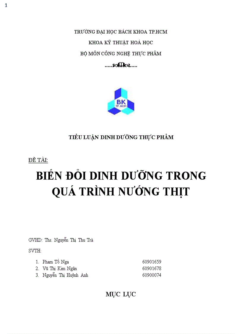 Biến đổi dinh dưỡng trong quá trình nướng thịt