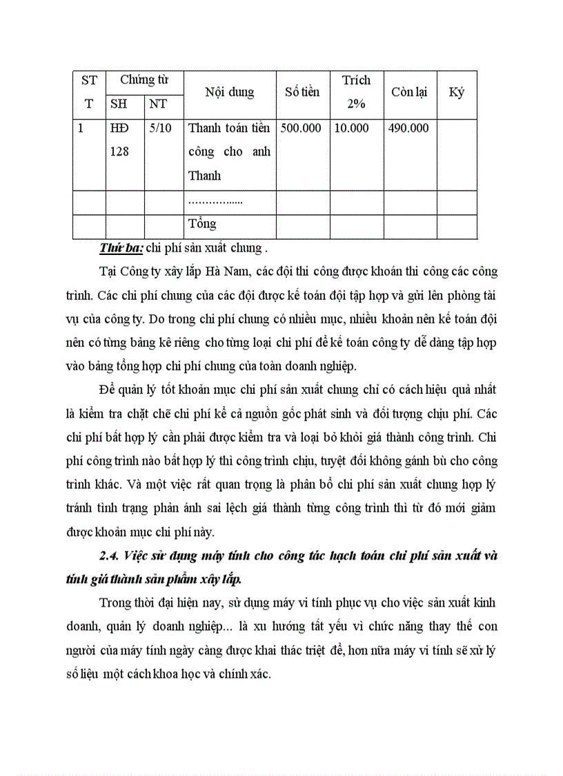image for page Hoàn thiện công tác chi phí sản xuất và tính giá thành sản phẩm tại công ty xây lắp Hà Nam