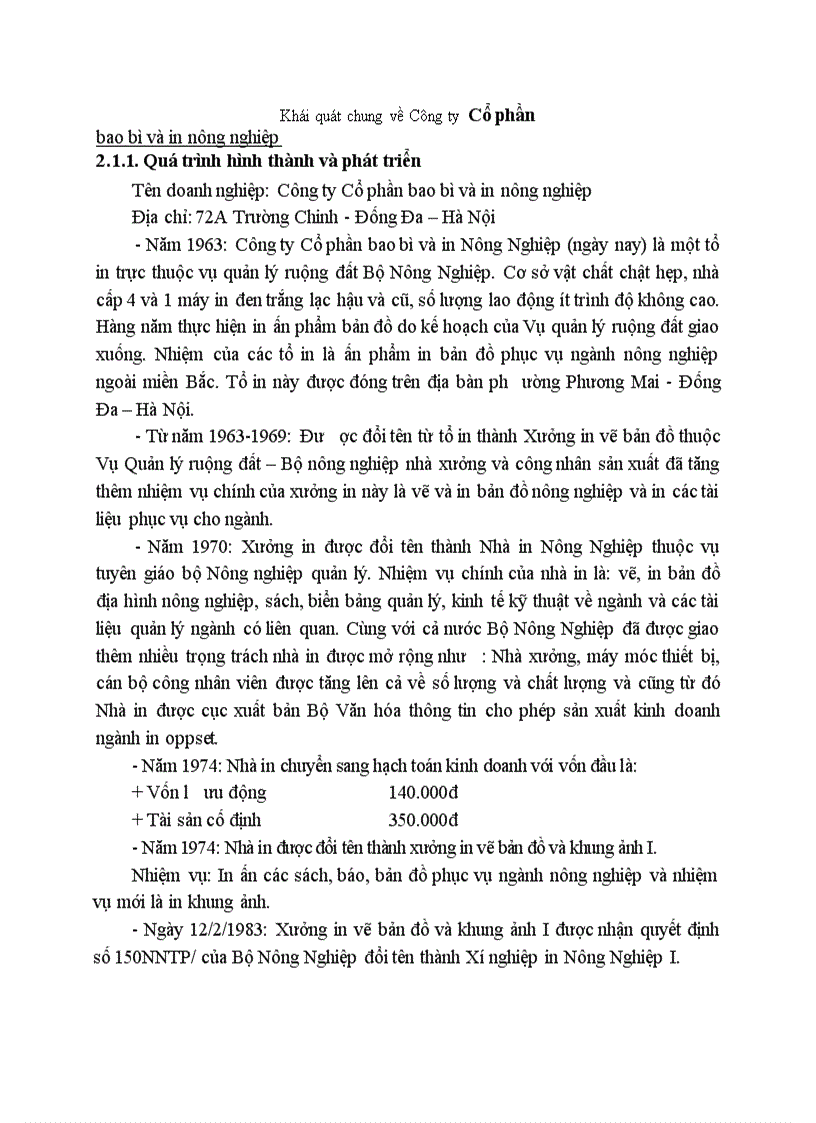 image for page Khái quát chung về Công ty Cổ phần bao bì và in nông nghiệp