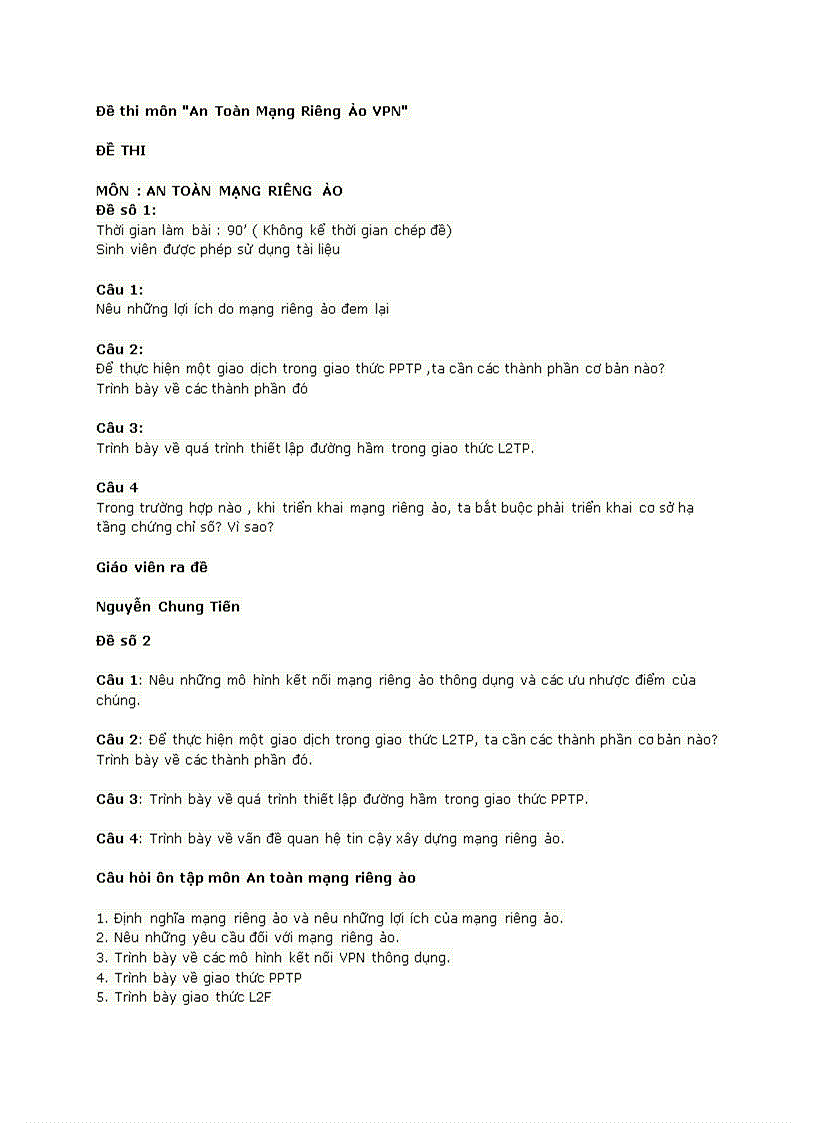 image for page Đề thi môn An toàn mạng riêng ảo VPN