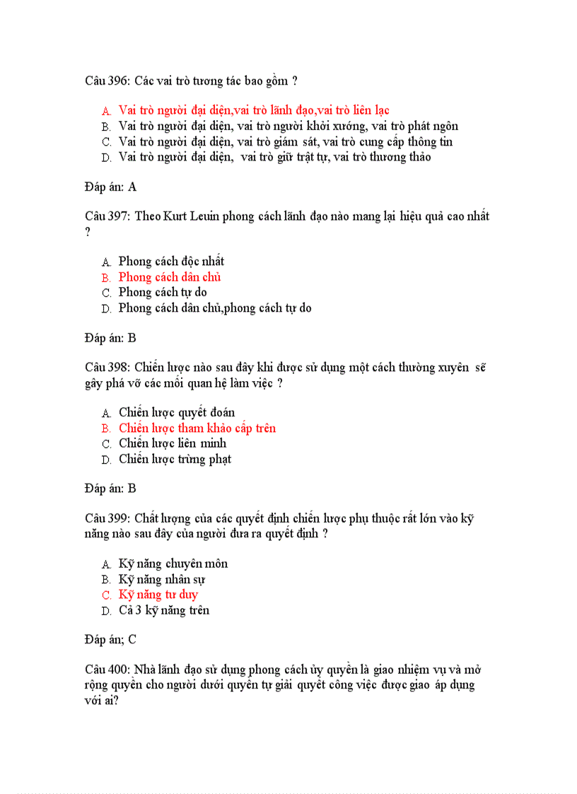 image for page Câu hỏi trắc nghiệm đáp án môn nghệ thuật lãnh đạo