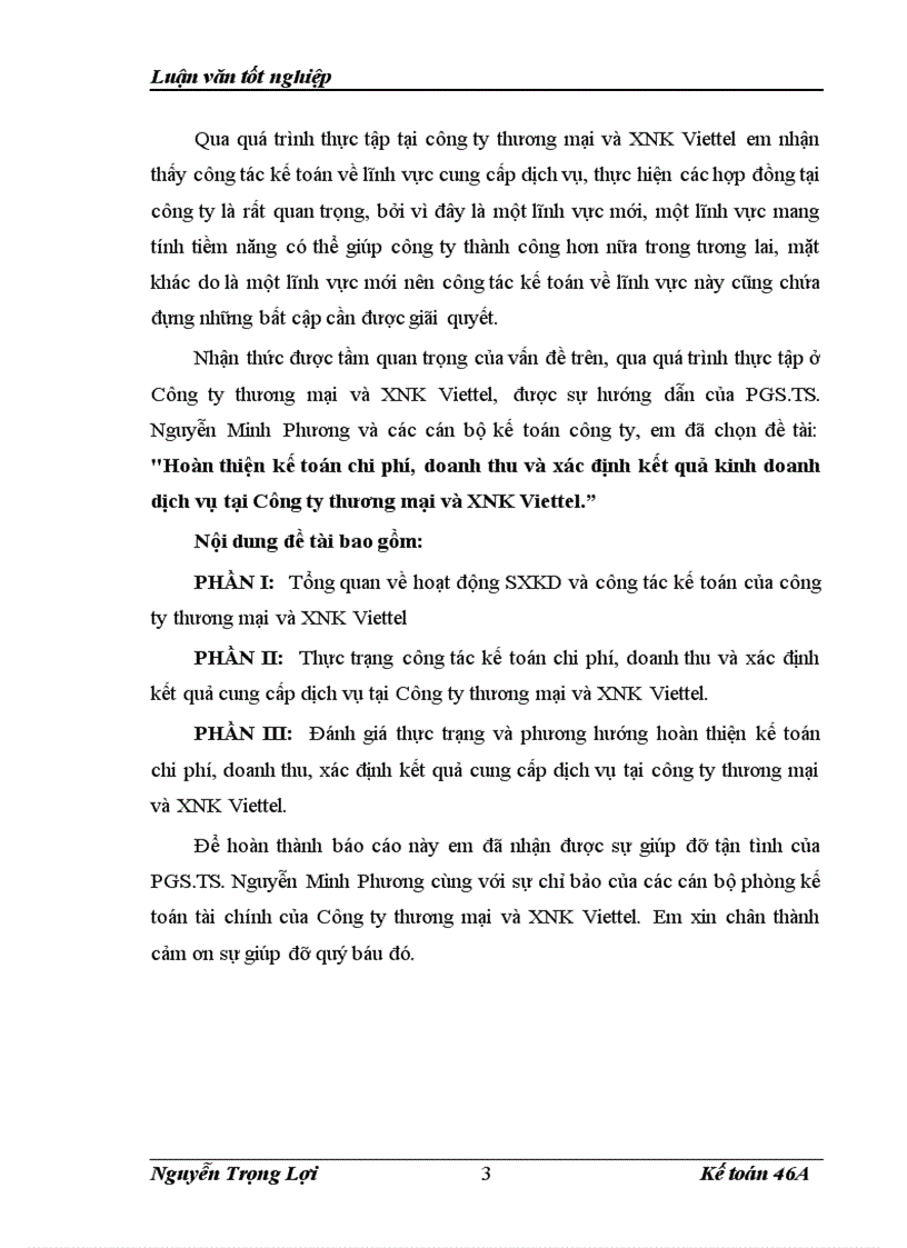 image for page Hoàn thiện kế toán chi phí doanh thu và xác định kết quả kinh doanh dịch vụ tại Công ty thương mại và xuất nhập khẩu Viettel