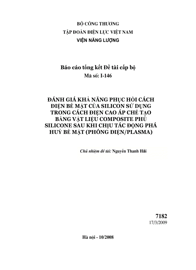 image for page Đánh giá khả năng phục hồi cách điện bề mặt của silicon sử dụng trong cách điện cao áp chế tạo bằng vật liệu composite phủ silicone sau khi chịu tác động phá hủy bề mặt phóng điện Plasma