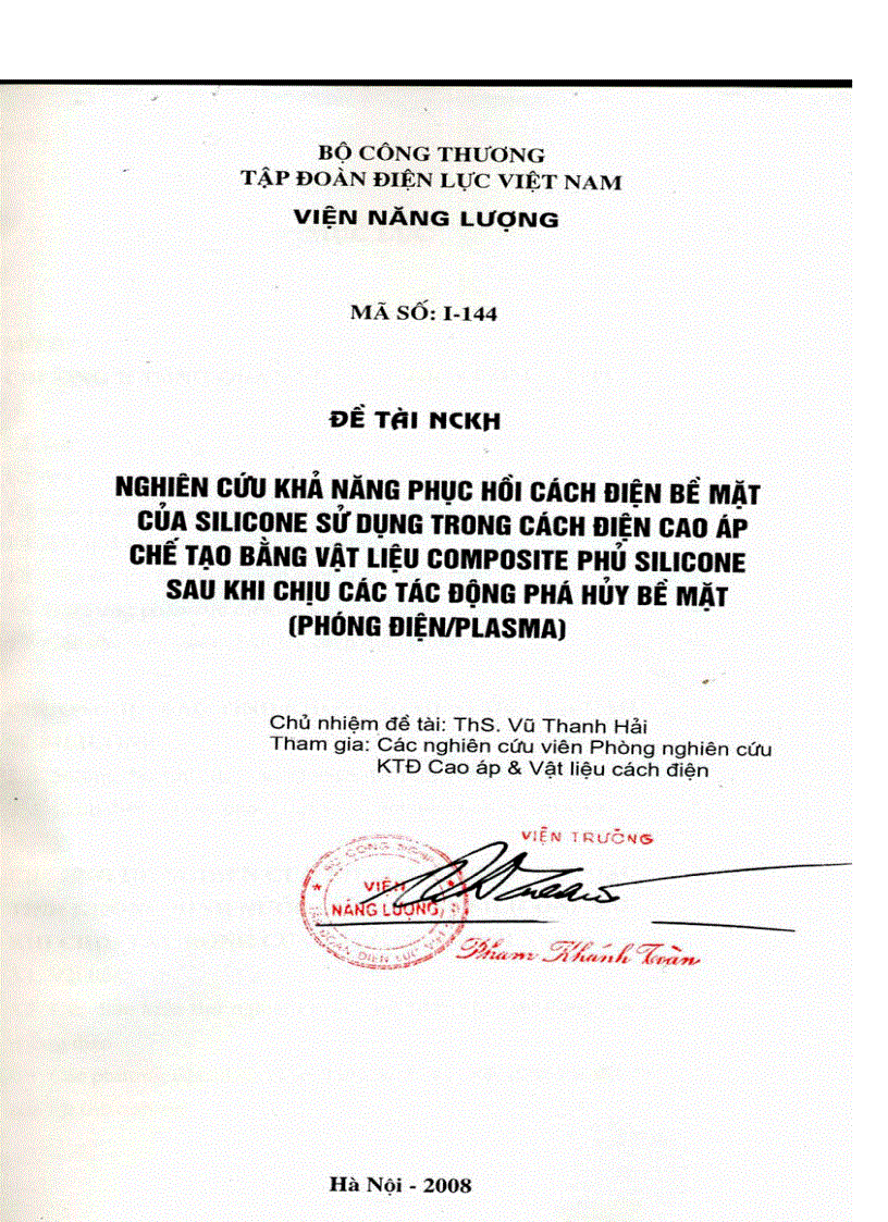 image for page Đánh giá khả năng phục hồi cách điện bề mặt của silicon sử dụng trong cách điện cao áp chế tạo bằng vật liệu composite phủ silicone sau khi chịu tác động phá hủy bề mặt phóng điện Plasma
