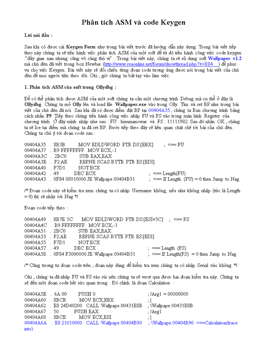 image for page Phân tích ASM và code Keygen
