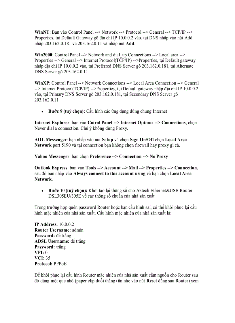 image for page Hướng dẫn cài đặt Modem Aztech Ethernet USB Router DSL 305EU 305E