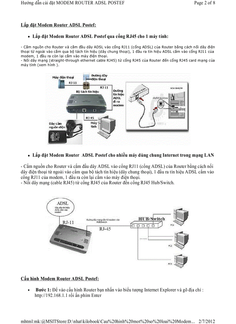 image for page Hướng dẫn cài đặt MODEM ROUTER ADSL POSTEF
