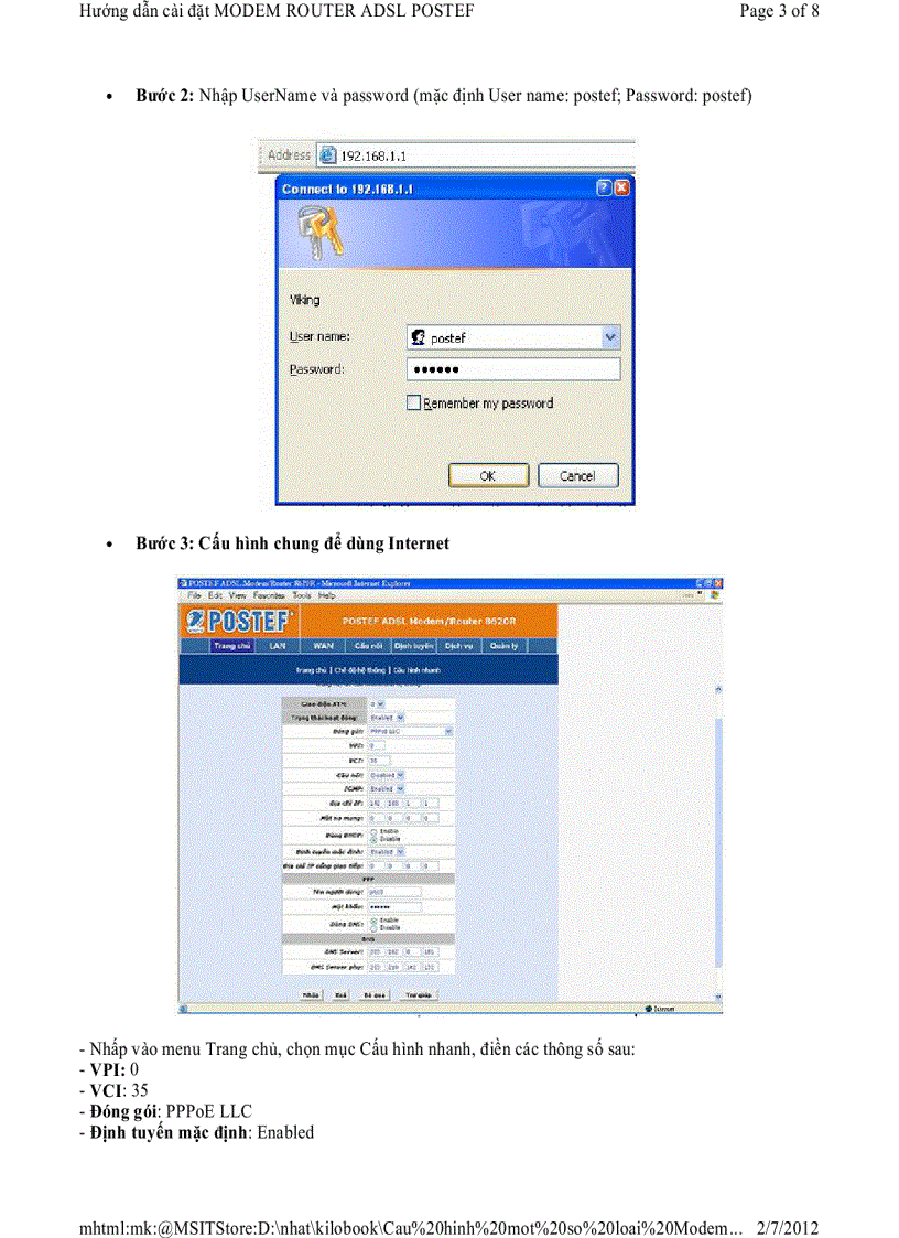 image for page Hướng dẫn cài đặt MODEM ROUTER ADSL POSTEF