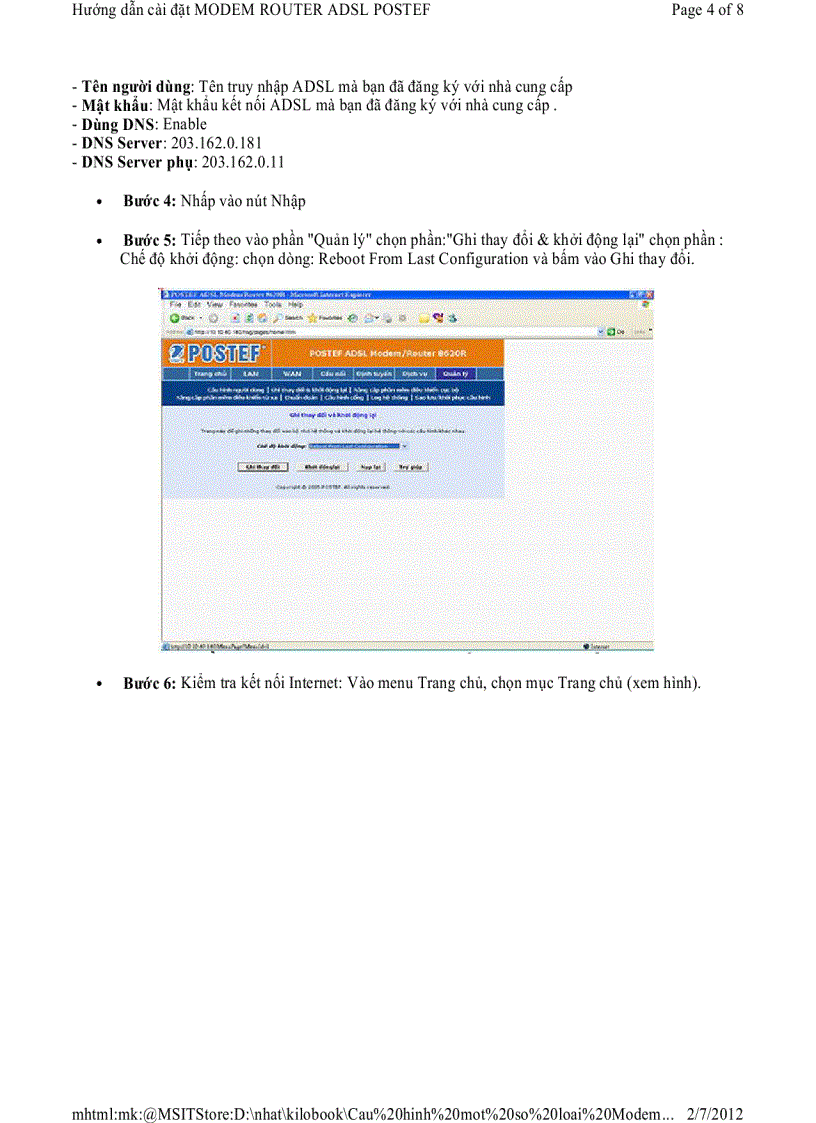image for page Hướng dẫn cài đặt MODEM ROUTER ADSL POSTEF
