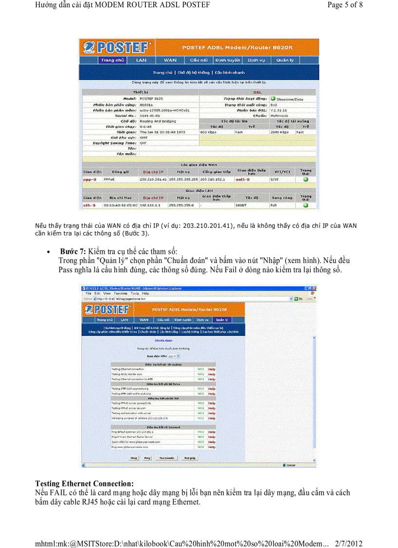 image for page Hướng dẫn cài đặt MODEM ROUTER ADSL POSTEF