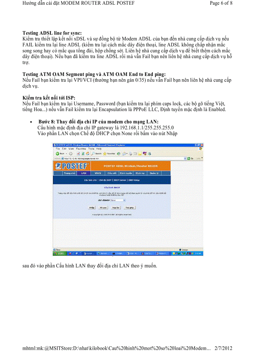 image for page Hướng dẫn cài đặt MODEM ROUTER ADSL POSTEF