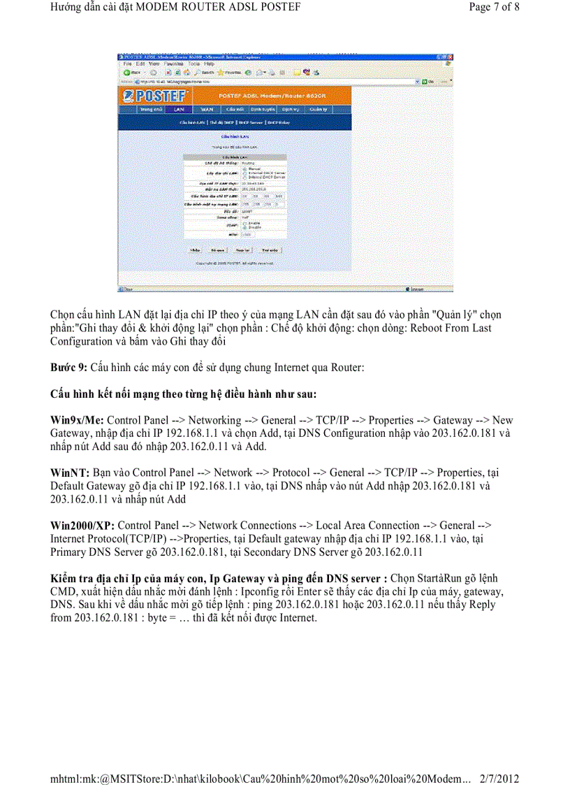 image for page Hướng dẫn cài đặt MODEM ROUTER ADSL POSTEF