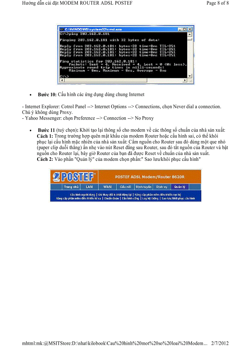 image for page Hướng dẫn cài đặt MODEM ROUTER ADSL POSTEF