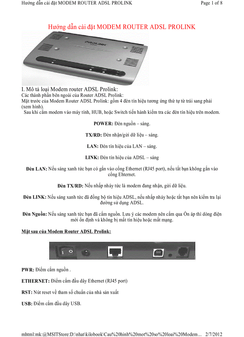 image for page Hướng dẫn cài đặt MODEM ROUTER ADSL PROLINK