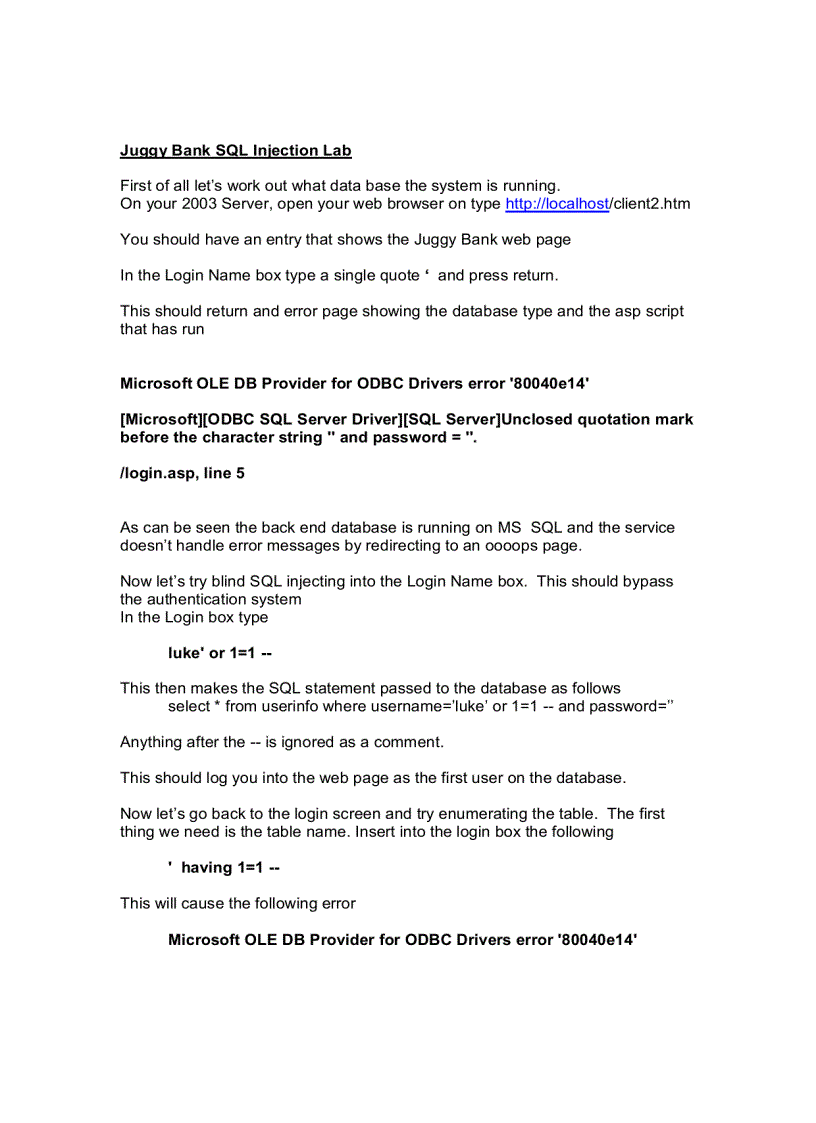 image for page Juggy Bank SQL Injection Lab