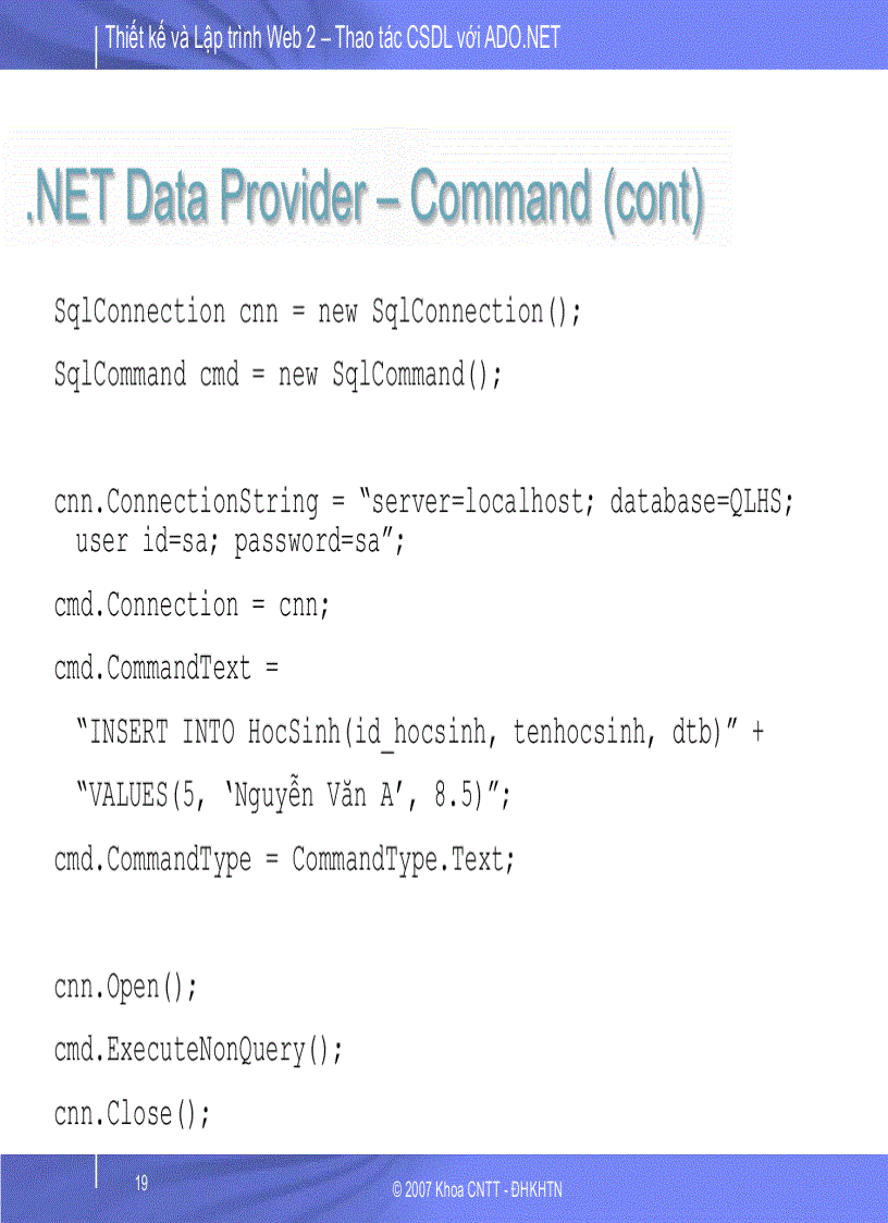 image for page Thao tác CSDL với ADO NET