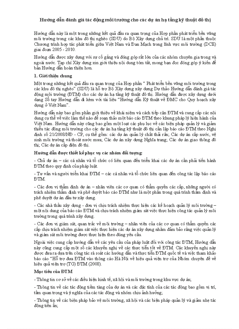 image for page Hướng dẫn đánh giá tác động môi trường cho các dự án hạ tầng kỹ thuật đô thị