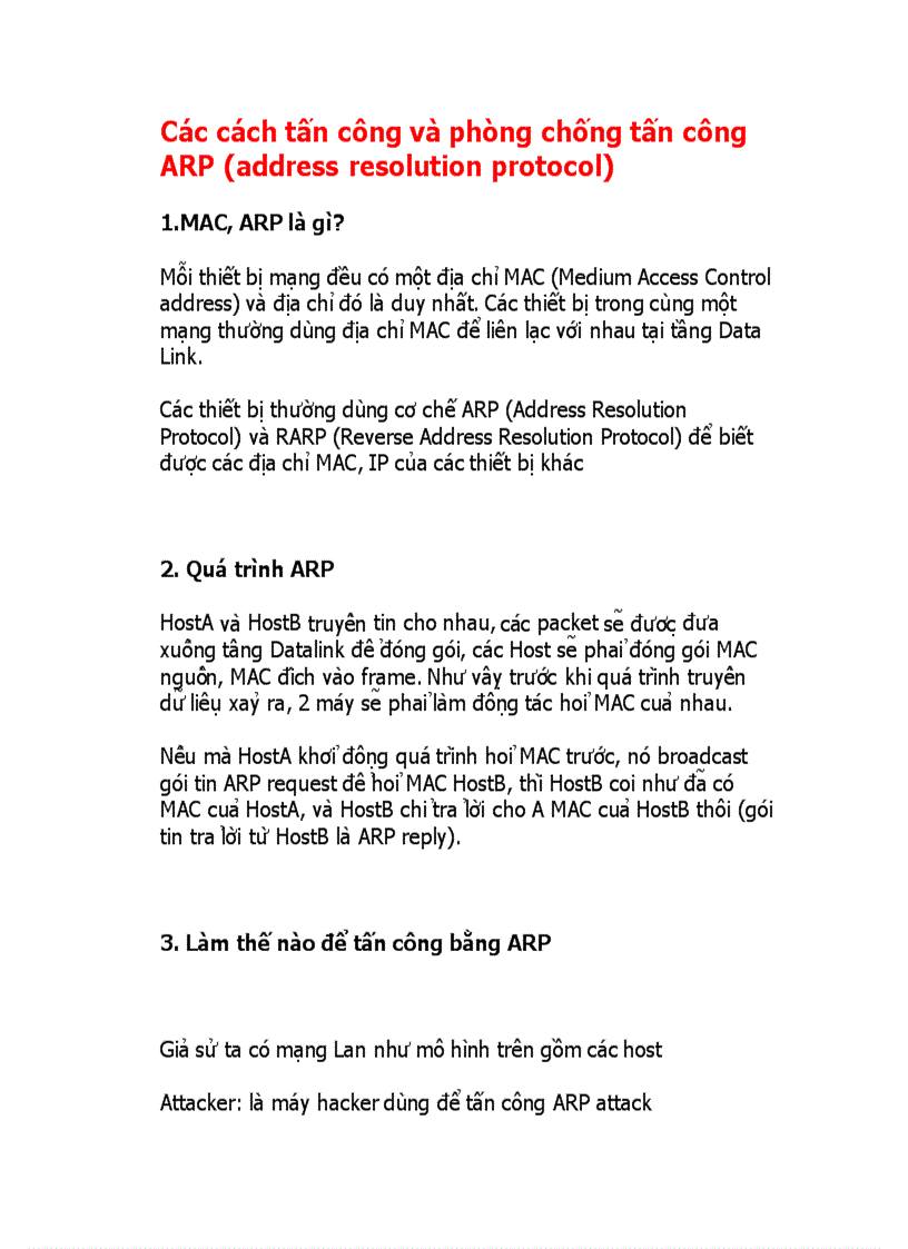 Các cách tấn công và phòng chống tấn công ARP address resolution protocol
