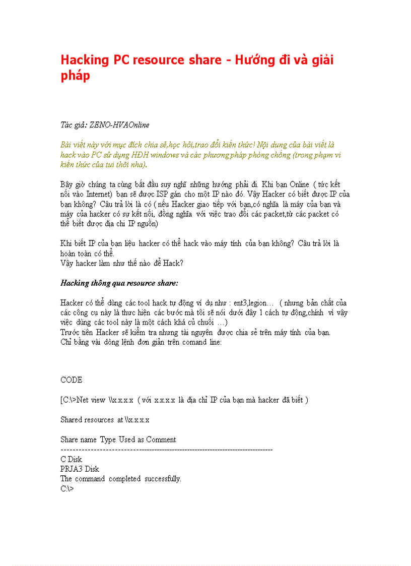 image for page Hacking PC resource share Hướng đi và giải pháp