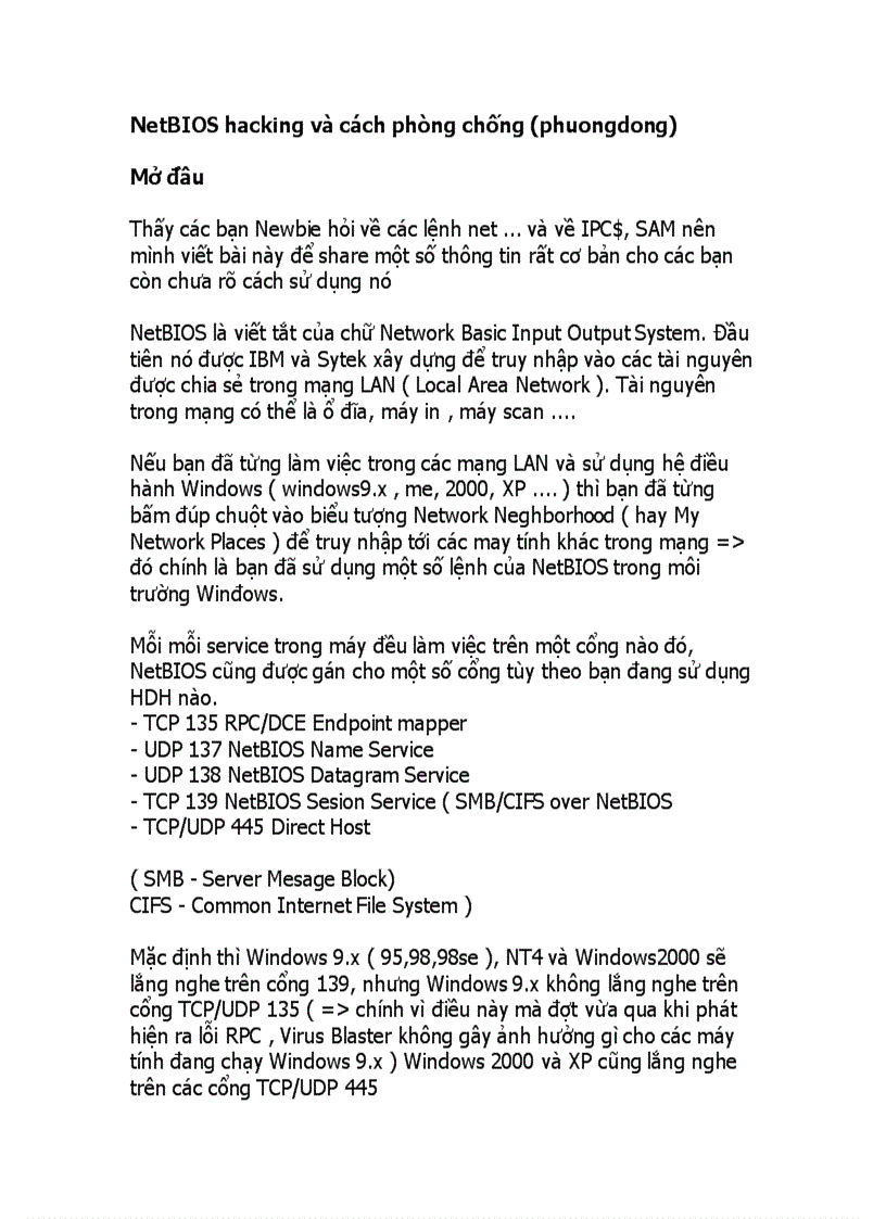 image for page NetBIOS hacking và cách phòng chống phuongdong