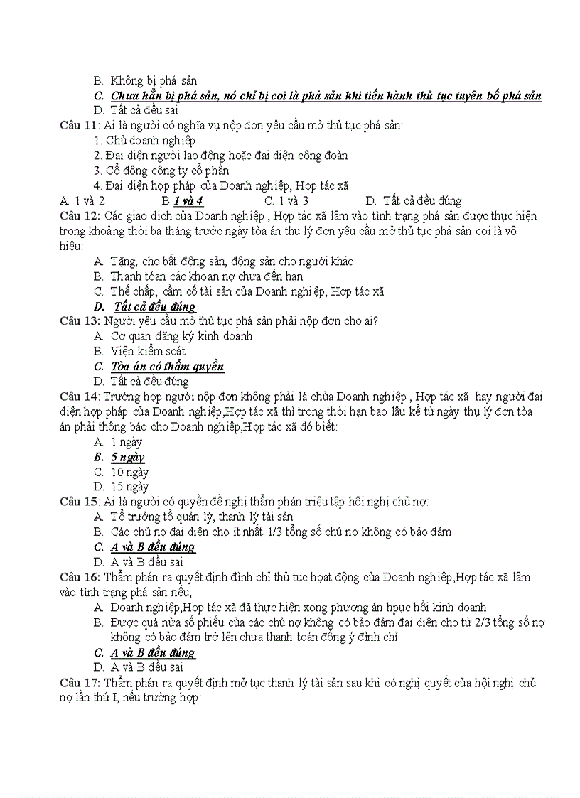 image for page Trắc nghiệm Luật Kinh tế phần Phá sản 1