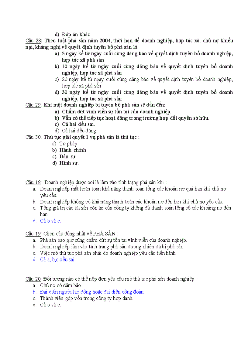 image for page Trắc nghiệm Luật Kinh tế phần Phá sản 1